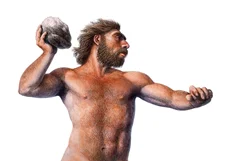 Caveman throwing stone