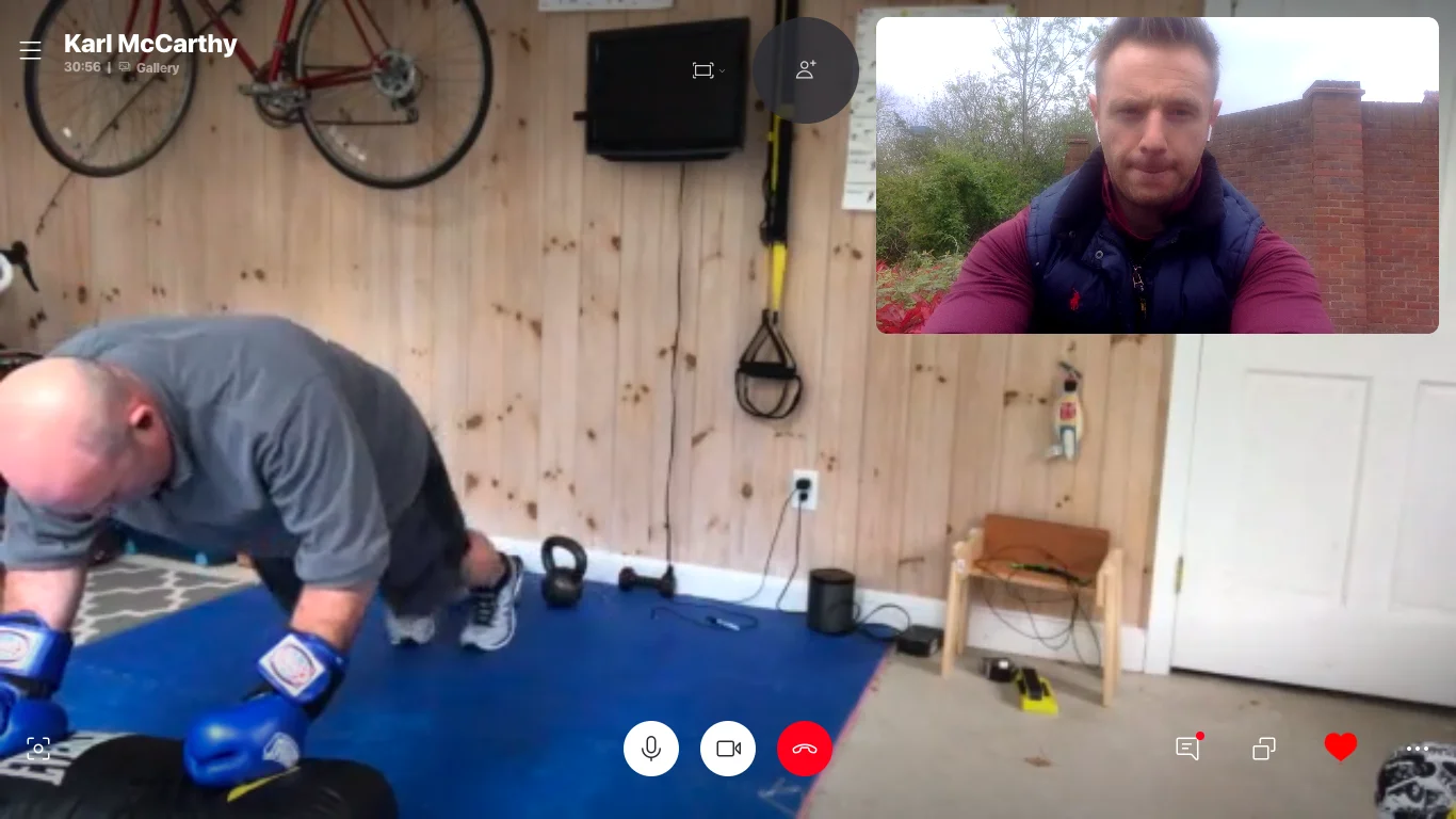 Personal trainer Scott Laidler in virtual workout session with client