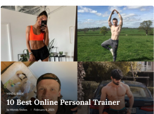 The frisky's 10 best online personal trainer round up featuring images of PT Scott Laidler in a yoga pose