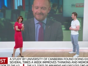 Personal trainer Scott Laidler appearing on Sky news with kay Burley to discuss the relationship between exercise and cognition