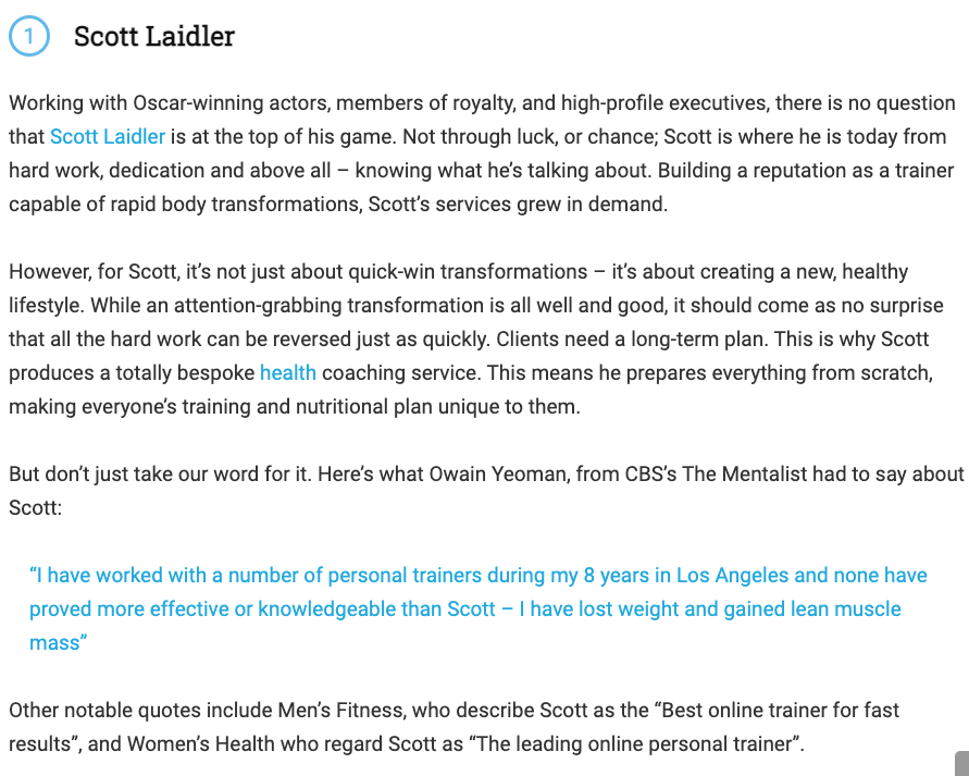 Scott Laidler named as best personal trainer in 2021 by fitness savvy website