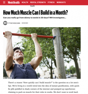 How much muscle can I can in a month? article by Men's Health with comments from personal trainer Scott Laidler