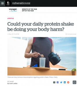 New Zealand herald article on protein shakes featuring comments from personal trainer Scott Laidler