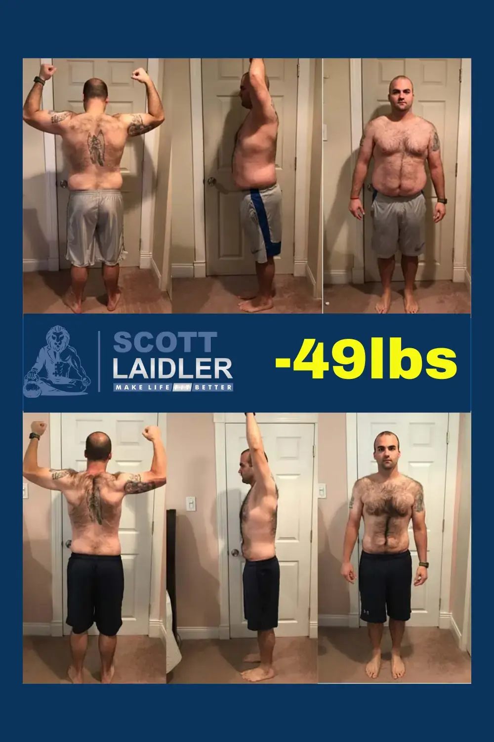 Online personal trainer Scott Laidler's client Dom showcasing 49lb weight loss