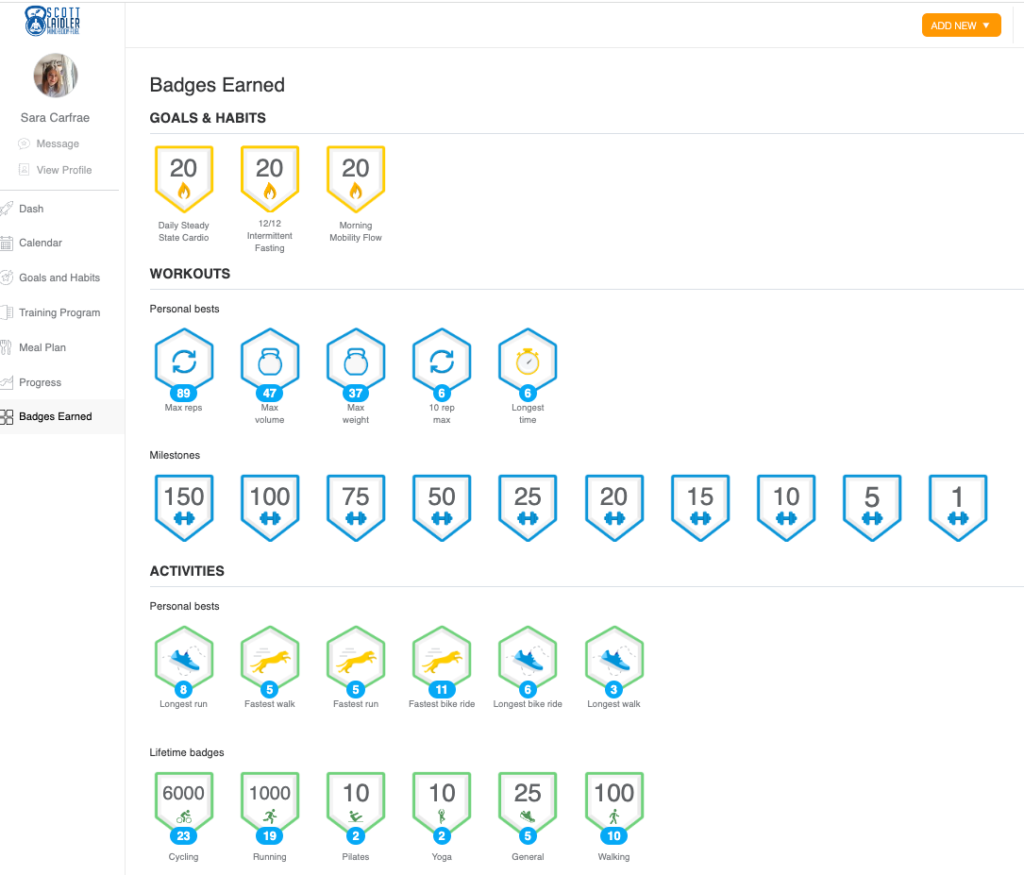 Scott Laidler fitness client badges success for consistency