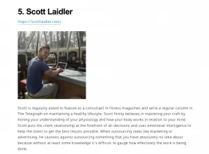 Scott Laidler's inclusion in the 20 best personal trainers in the world article by the institute of personal trainers