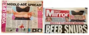 Print of how to beat the middle-aged spread with comments from personal trainer Scott Laidler for Daily Mirror newspaper