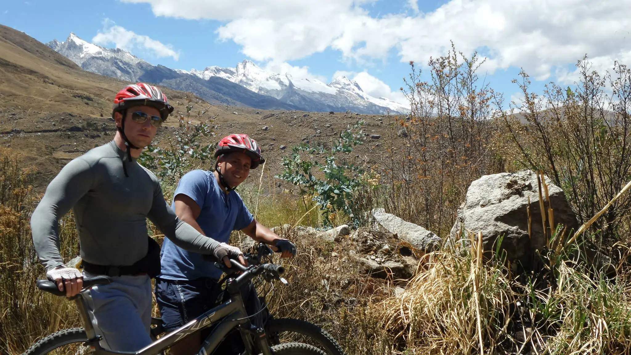 Fitness trainer Scott Laidler and friend mountain biking in Huaraz, Peru