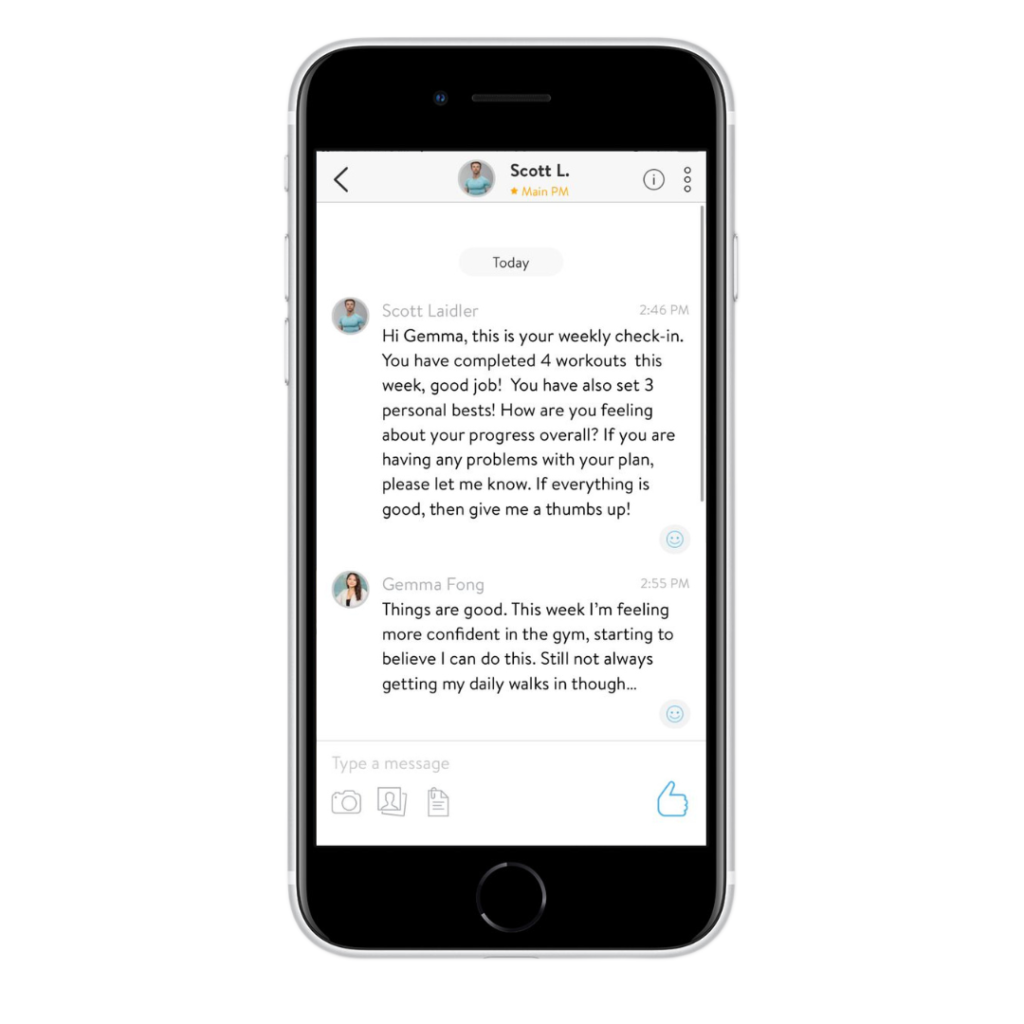 Scott Laidler online personal training app showcasing weekly check-in reports that clients receive