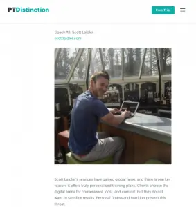 Scott Laidler's online personal training service listed in inspiring fitness businesses feature for PT Distinction