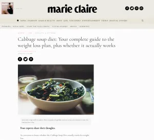 Review of the cabbage soup diet for Marie Claire magazine by personal trainer Scott Laidler