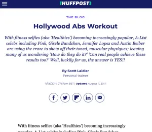 Hollywood Abs workout article for Huff post by fitness coach Scott Laidler