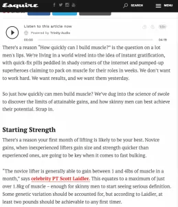 How much muscle can you gain in a month? Comments by celebrity personal trainer Scott Laidler for Esquire magazine