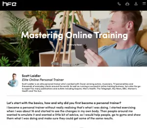 Online personal trainer Scott Laidler's article on mastering online personal training for course provider HFE