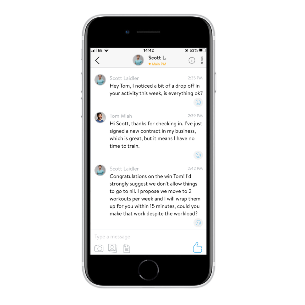Scott Laidler online personal training app showcasing 1-2-1 accountability support