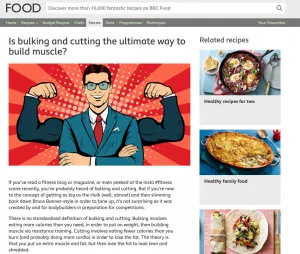 Personal trainer comments on article regarding cutting and bulking for BBC food website