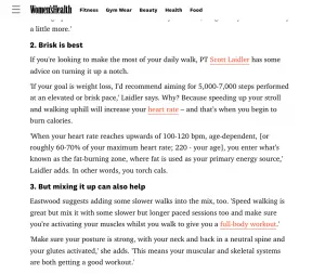 Personal trainer Scott Laidler's article on the importance of step count for Women's health magazine