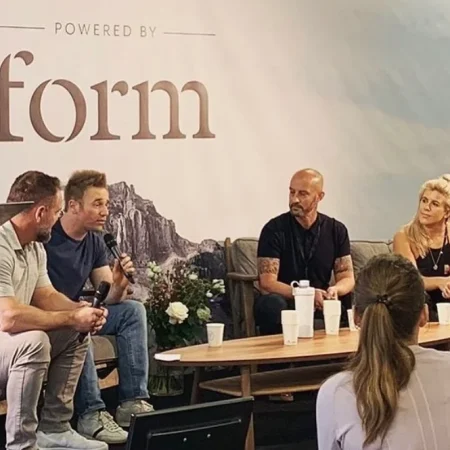 Personal trainer Scott Laidler speaking as part of panel at balance festival in London, UK